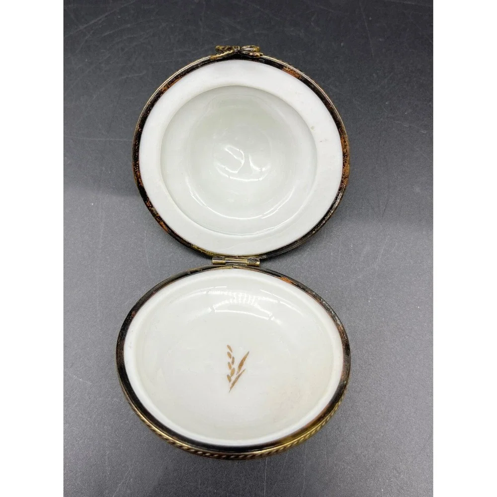 Vintage LIMOGES France Peint a la Main SUN Hat TRINKET BOX Floral Signed